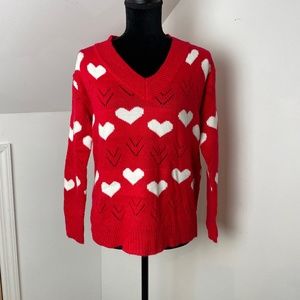 Heart Shapes Acrylic Red & White Sweater Top